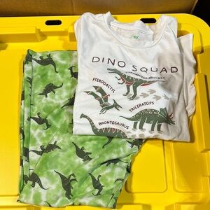 dip Dino Squad Kids Pajama Set - Green and White